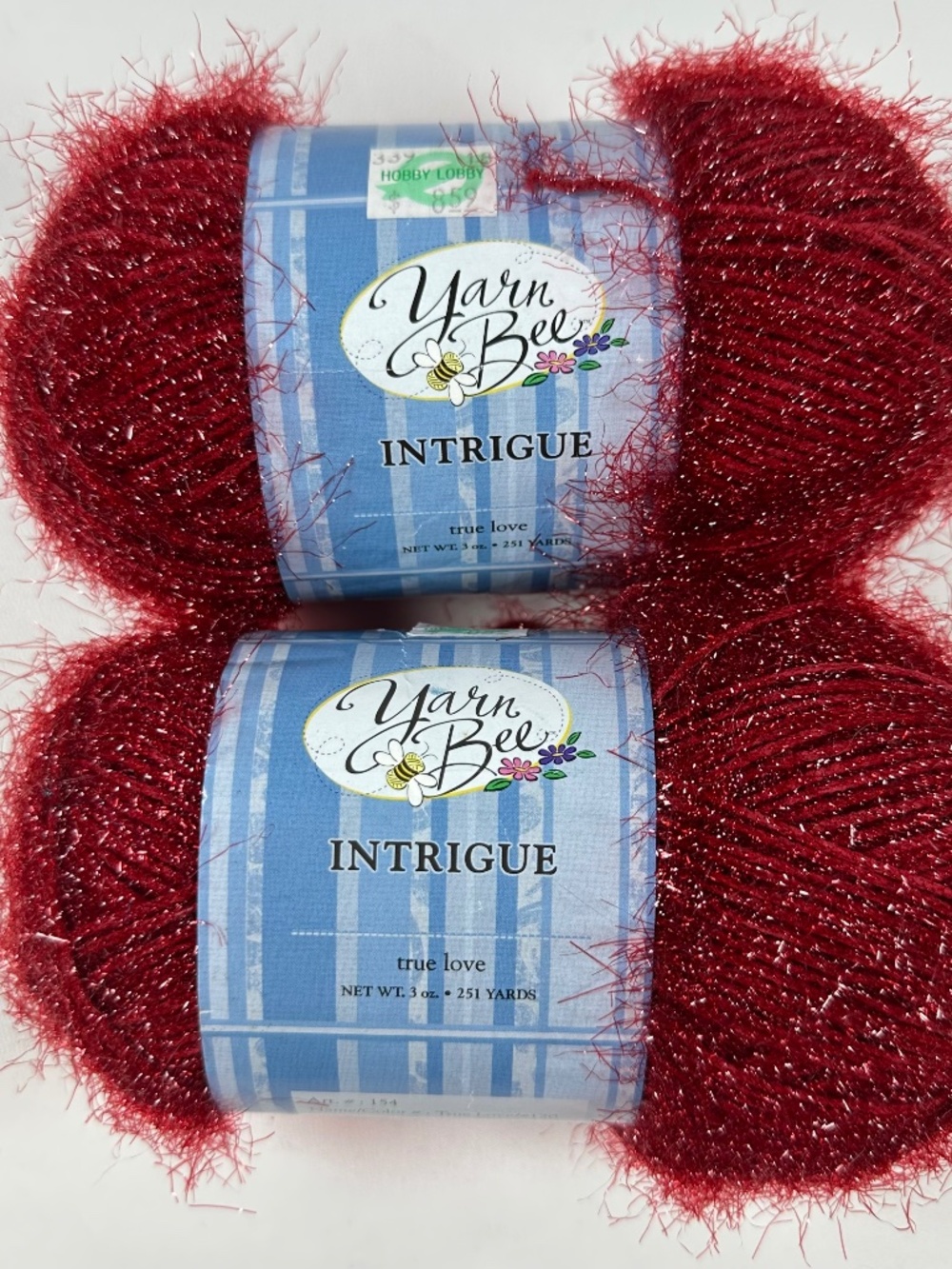 Yarn Bee Intrigue Yarn Lot of 2 True Love Red #120 Sparkle Eyelash Discontinued